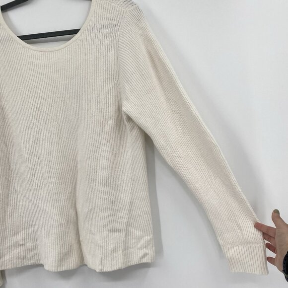 Banana Republic Size L Cream V Neck Back Sweater Long Sleeve Ribbed Knit Top - Picture 4 of 9
